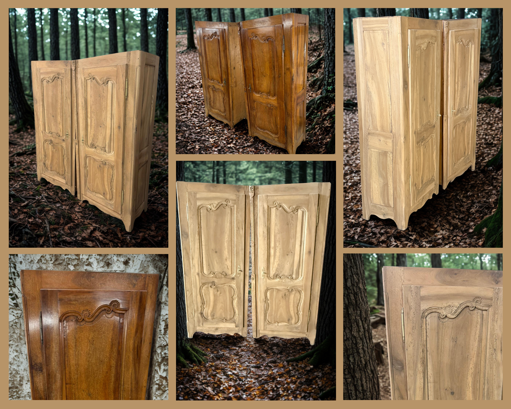 Aérogommage et décapage fin d'une armoire ancienne en noyer massif pour restauration