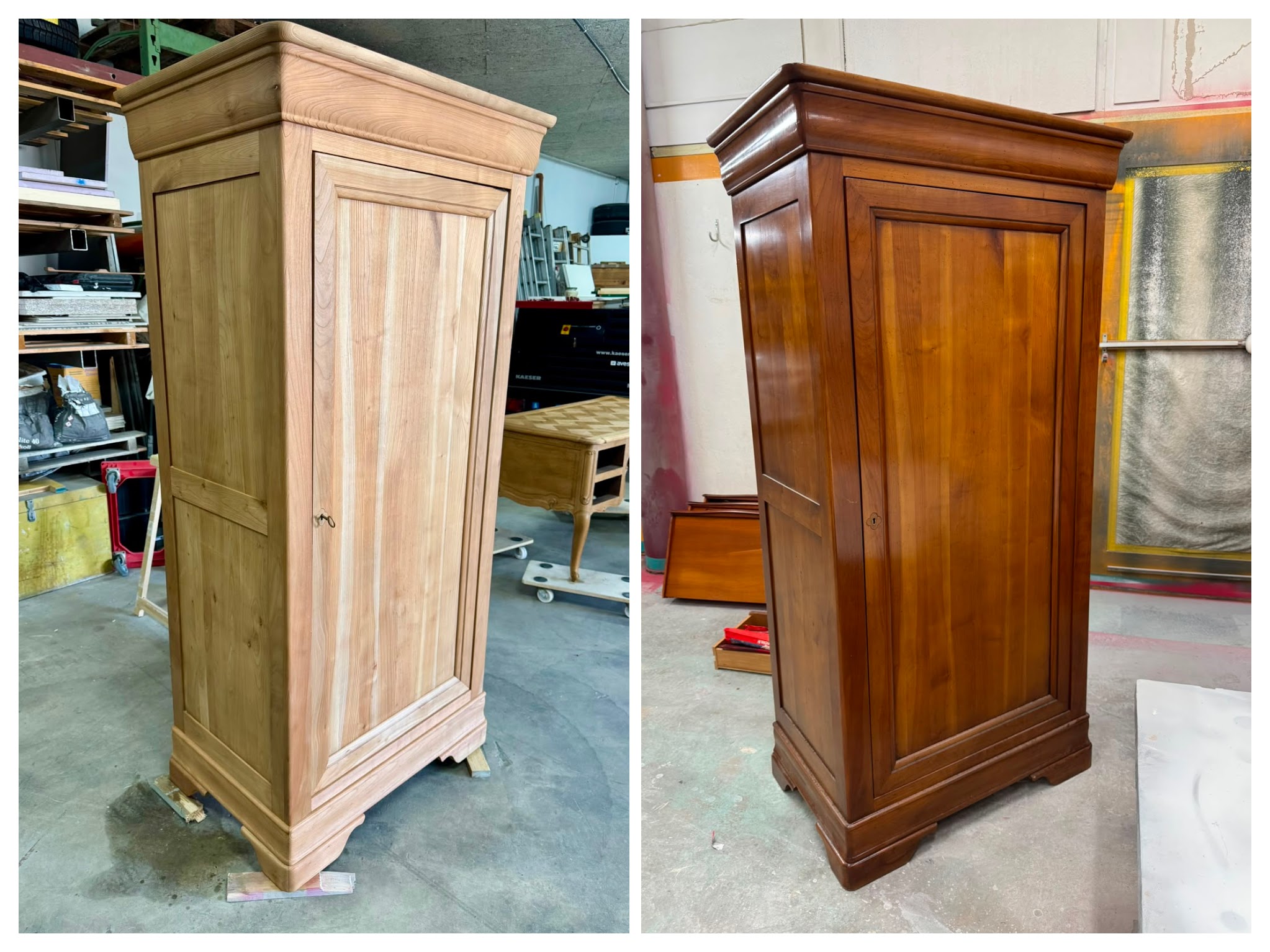 Armoire en merisier : décapage par aérogommage puis finition
