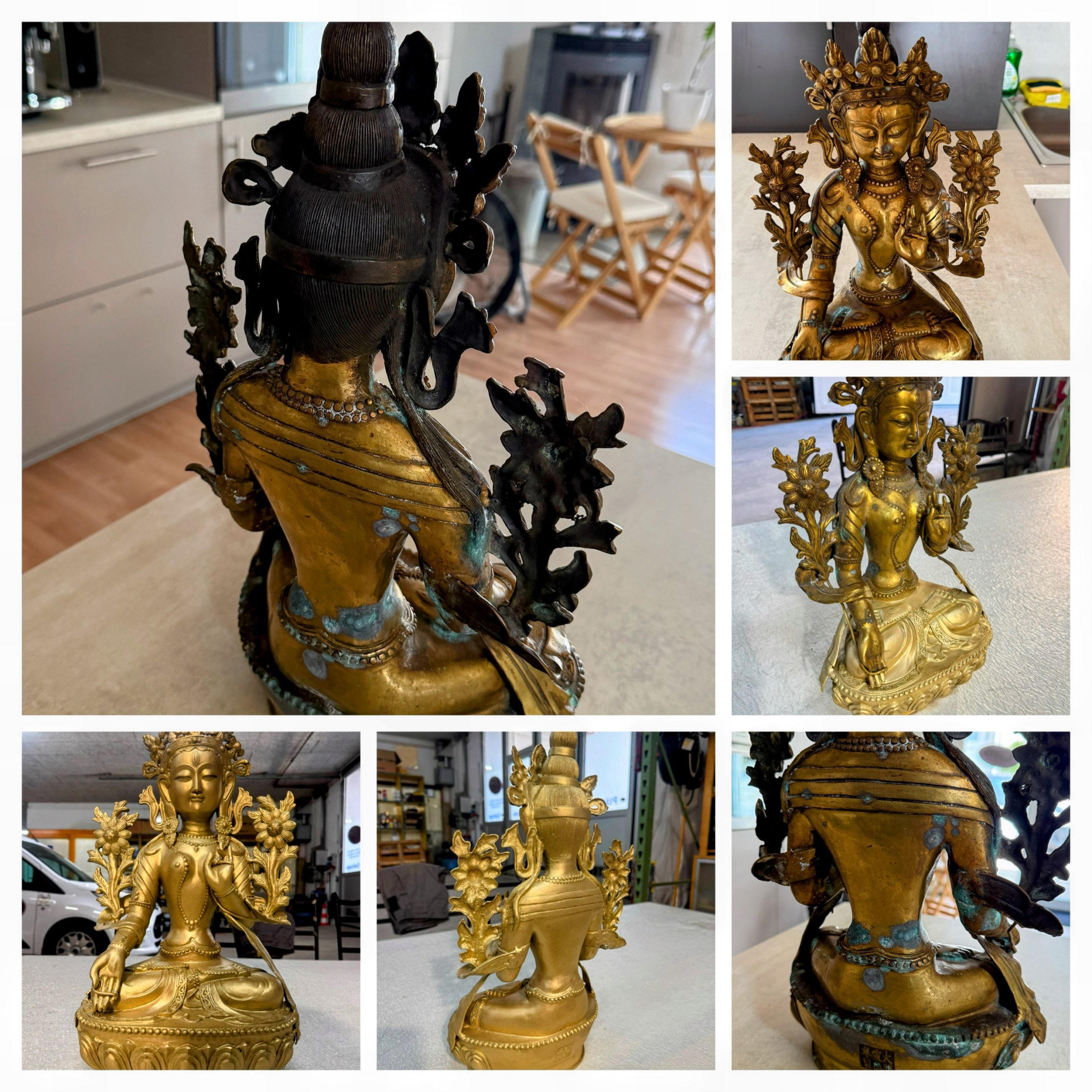Microbillage de statuette ancienne japonaise en bronze et vernis de protection à l'atelier d'Etoy